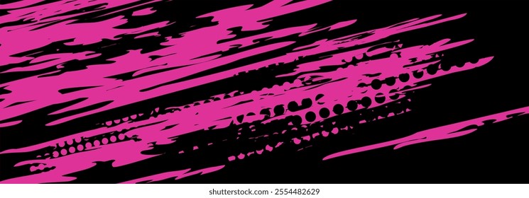Abstract pink and black graphic design with patterns.