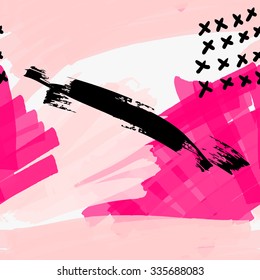 Abstract pink with black grunge.Hand drawn with paint brush seamless background.Modern hipster style design.