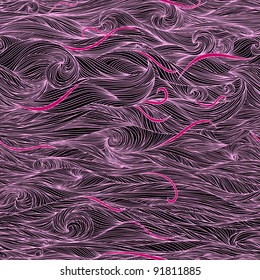 Abstract pink and black hand-drawn pattern, waves background. Seamless pattern can be used for wallpaper, pattern fills, web page background, surface textures.