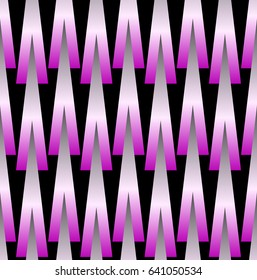 Abstract pink and black seamless background with triangle patterns in optical art style, 3d effect illusion
