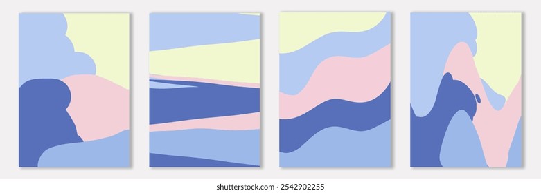 Abstract pink blue card set. Valentine design bundle. Vector illustration for banner, poster.