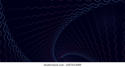 Abstract pink and blue colored lines on dark background. Vector illustration.