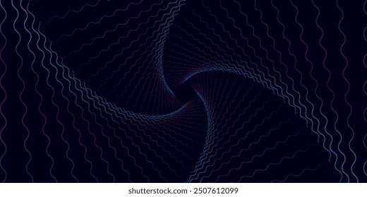 Abstract pink and blue colored lines on dark background. Vector illustration.