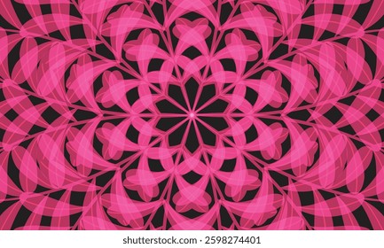  Abstract pink and blue fractal pattern with floral design and swirling curves in a seamless vintage style