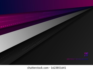 Abstract pink and blue geometric overlapping dimension layers on black background. dots halftone elements texture decoration. Vector illustration