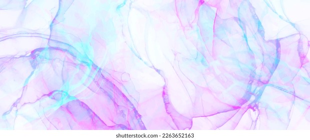 Abstract pink and blue ink vector art background for cover design, card, flyer, poster and design interior. Hand drawn illustration. Fluid art. Modern watercolor backdrop.
