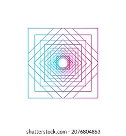 Abstract pink and blue line square frame spirograph logo ethnic on the white background. Vector illustration.