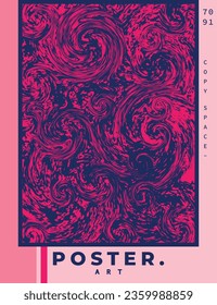 Abstract pink and blue liquid swirl background template copy space. Fluid ink backdrop design. Contemporary dynamic art graphic element for poster, banner, magazine cover, or presentation.