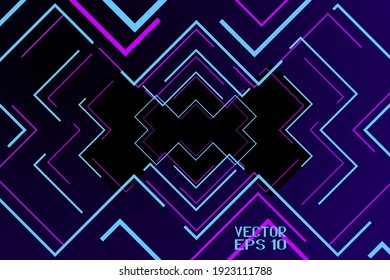 Abstract Pink and Blue Pattern with Stripes. Polygonal Tunnel. Neon Futuristic Illusion. Vector. 3D Illustration