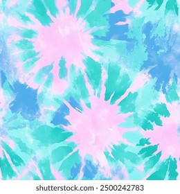 Abstract pink, blue and teal tie dye shibori watercolor painting, Cute seamless pattern design element for sale banners, posters, labels, and gift wrapping paper.