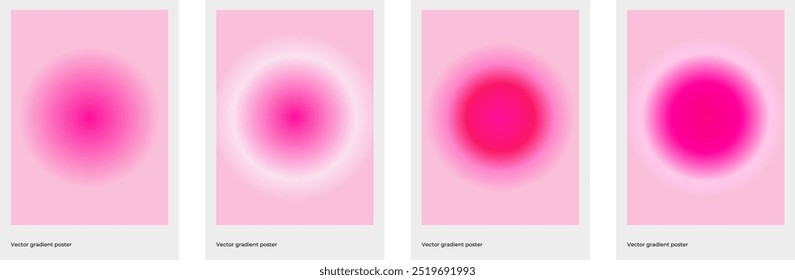 Abstract pink blurred gradient cover template design set for poster, brochure, home decor, presentation. Smooth circular gradient. Vector vertical aesthetic poster set. Vector EPS 10