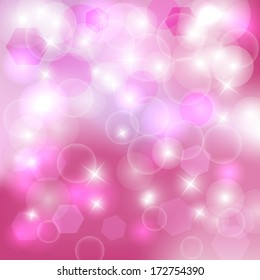 Abstract pink bokeh background. Magic background glitter bokeh lights. Defocused lights background with space for your text. Vector illustration /EPS10
