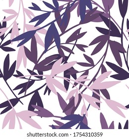 Abstract pink branches with leaves seamless pattern. Fashion background. Decorative forest leaf endless wallpaper. Design for fabric, textile print, wrapping, cover. Vector illustration.