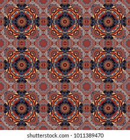 Abstract pink, brown and red seamless pattern with mesh of squares. Cute mosaic. Geometric vector template.