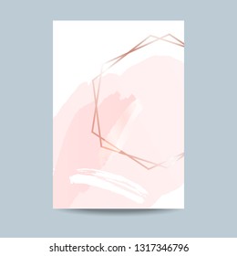 Abstract pink brush background with hexagon elements rose gold color