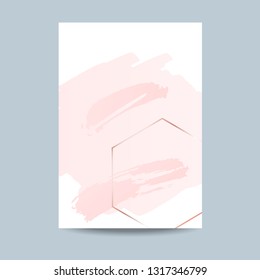 Abstract pink brush background with hexagon element rose gold color