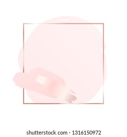 Abstract pink brush background with square geometric frame rose gold color. Logo background for beauty and fashion