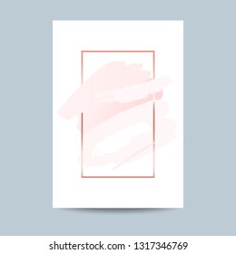 Abstract pink brush background with vertical rectangle rose gold color on white paper