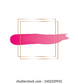 Abstract pink brush stroke with square geometric frame. Logo background for beauty and fashion