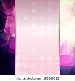 Abstract pink card or invitation template with triangle pattern background and place for text in the center.