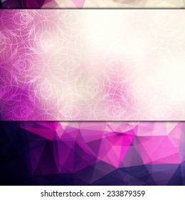 Abstract pink card or invitation template with polygonal geometric background, nice decorative pattern and place for your text. Fully editable.