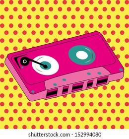 Abstract Pink Cassette On Special Pop Art Background