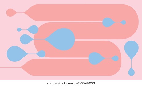 Abstract pink channels filled with blue organic drops, forming a whimsical and fluid design for fun and soft digital themes