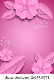 Abstract pink cherry blossom flower paper craft style illustration | Background material art series
