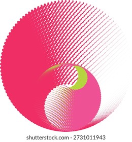 Abstract pink circle with green accent on white background isolated.