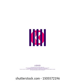 abstract pink circle isolated with purple stripped shape K logo letter design vector illustration.