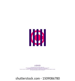 abstract pink circle isolated with purple stripped shape C logo letter design vector illustration.