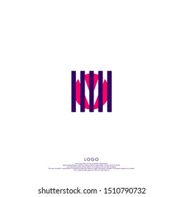 abstract pink circle isolated with purple stripped shape V logo letter design vector illustration.
