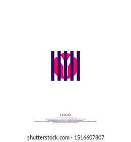 abstract pink circle isolated with purple stripped shape Y logo letter design vector illustration.