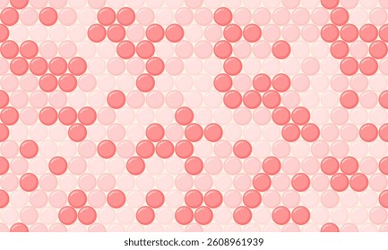 Abstract pink circle pattern.  A seamless texture of overlapping spheres creates a modern, minimalist design ideal for backgrounds, websites, or textile prints.