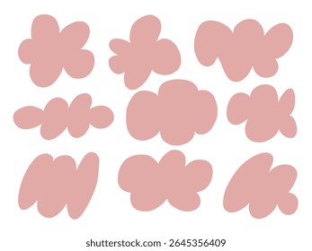 Abstract Pink Cloud Blob Line Art. A playful collection of 9 abstract pink blob shapes inspired by cloud forms and freeform silhouettes in soft line art style. Perfect for modern design projects