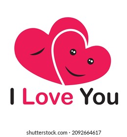 Abstract pink color i love you vector design with heart and emoji label, gift tag, text.Good for textile, clothes, T-shirts, Pillow covers, coffee mug, poster. T-shirt design for girls and babies.