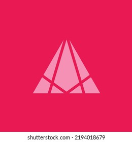 Abstract pink colored triangle with square and compasses inside. Simplified modern logo. Suitable for business, company, event, and organization. 