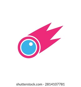 Abstract pink comet illustration with a blue eye represents rapid progress and keen observation for business innovation. Ideal for technology or startup marketing.