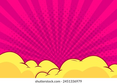 abstract pink comic background with cartoon cloud