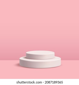 Abstract pink cylinder pedestal podium. Vector rendering 3d shape, product display presentation. Studio room concept, minimal wall scene.