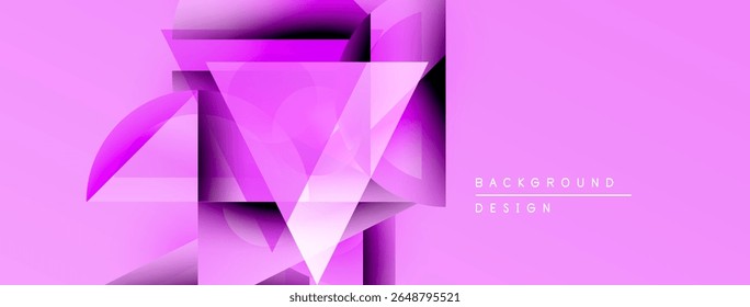 Abstract pink design features geometric shapes, gradients, overlapping layers. Modern aesthetic, vibrant colors, clean composition.