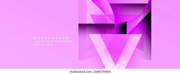 O design rosa abstrato apresenta formas geométricas em camadas. Cores de gradiente criam profundidade, estética moderna. Texto mínimo presente.