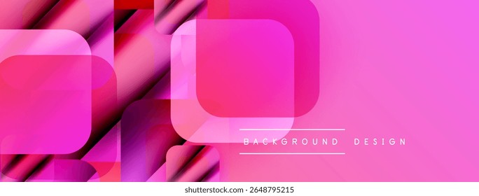 Abstract pink design features overlapping squares, rectangles. Gradient shades create dynamic visual effect. Text reads background design.