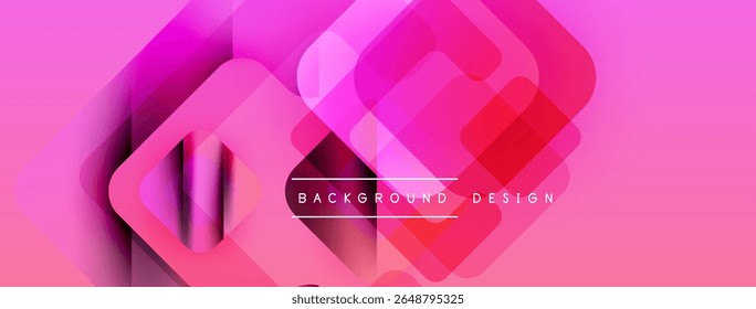 Abstract pink design features overlapping squares, gradients, soft shadows. Modern aesthetic suitable for backgrounds, presentations.