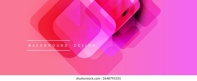 Abstract pink design. Overlapping squares create dynamic visual effect. Modern gradient background, simple text element present.
