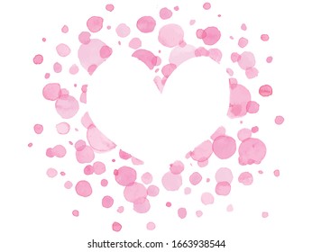 Abstract Pink dots watercolor and heart shaped space on white background. Vector illustratin.