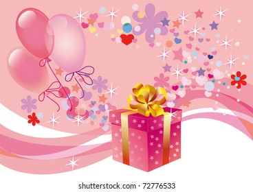 Abstract pink festive background with a gift