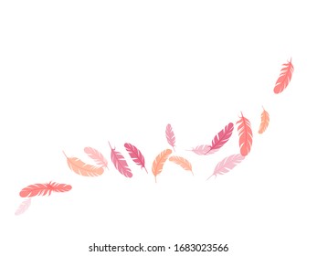 Abstract pink flamingo feathers vector background. Quill plumelet silhouettes illustration. Flying feather elements airy vector design. Plumage bohemian fashion shower decor.