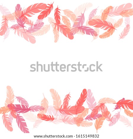 Abstract pink flamingo feathers vector background. Decoration confetti of carnival plumelet. Flying feather elements airy vector design. Wildlife nature isolated plumage.