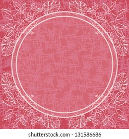 Abstract pink floral background. Contour flowers, frame and grunge pattern. Eps10, contains transparencies. Vector